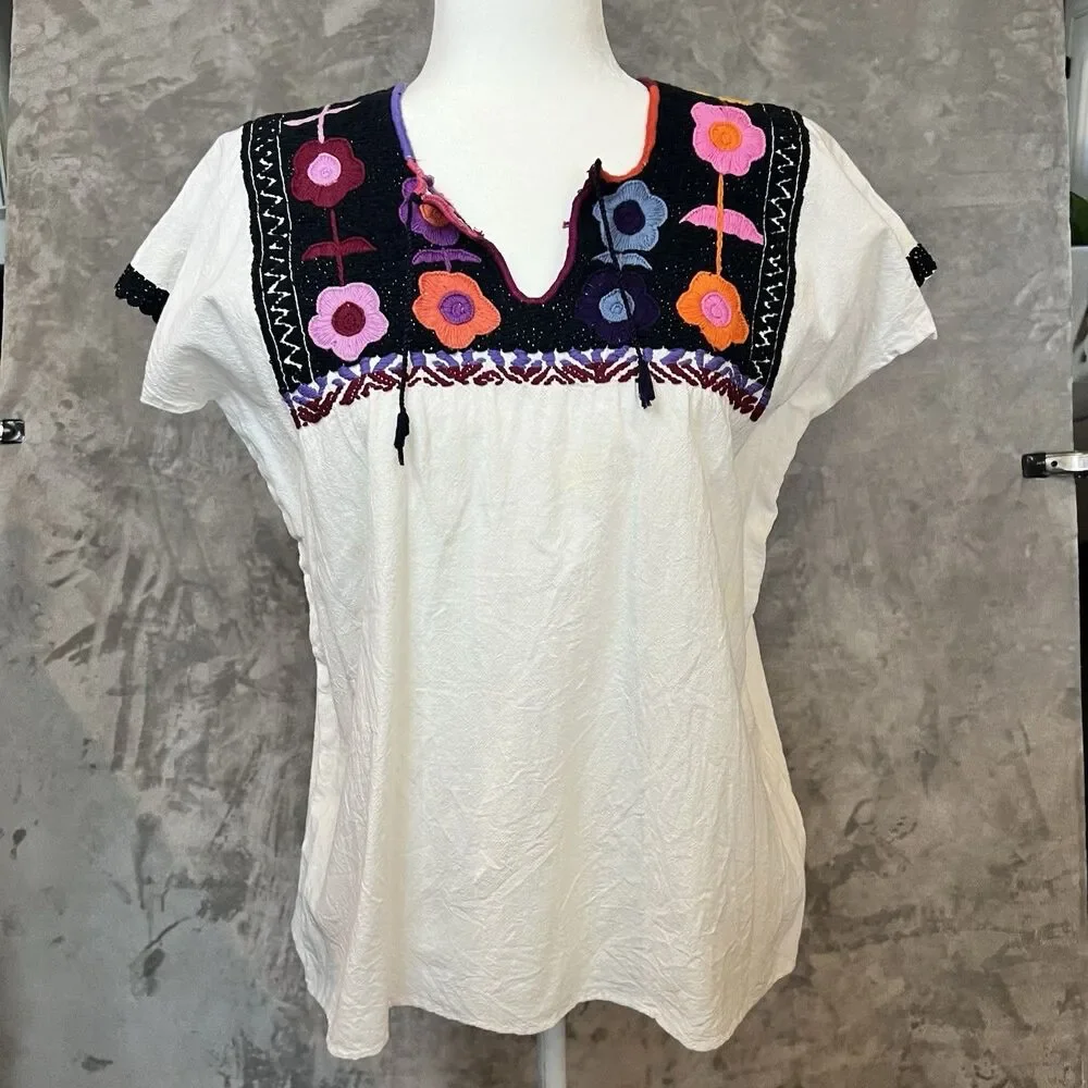 Boho Jane Embroidered Floral Top Size M Bohemian Peasant Festival Blouse - Picture 1 of 9